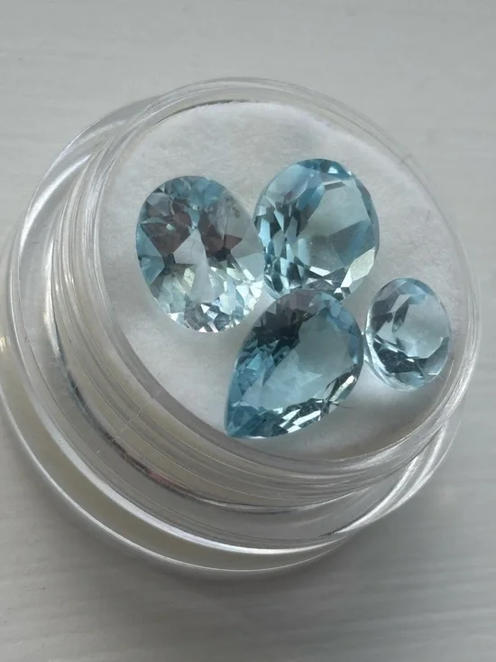 Blue Topaz Gemstone Lot – Oval & Pear Cut Sky Blue Loose Stones (Set of 4) - Picture 3 of 16
